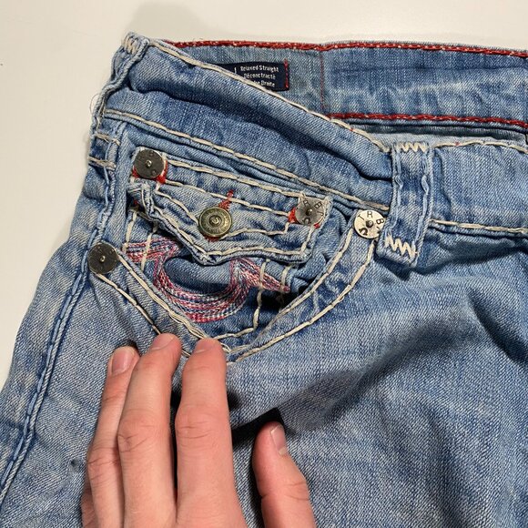 True Religion Ricky w/ Flaps Red Stitch Relaxed Straight Leg Jeans mens 38x32 - Picture 6 of 15